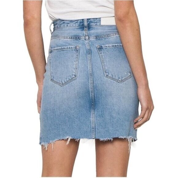 Free people Neon Blonde Denim Jean Mini Skirt Distressed High Waist Light wash - Picture 14 of 16